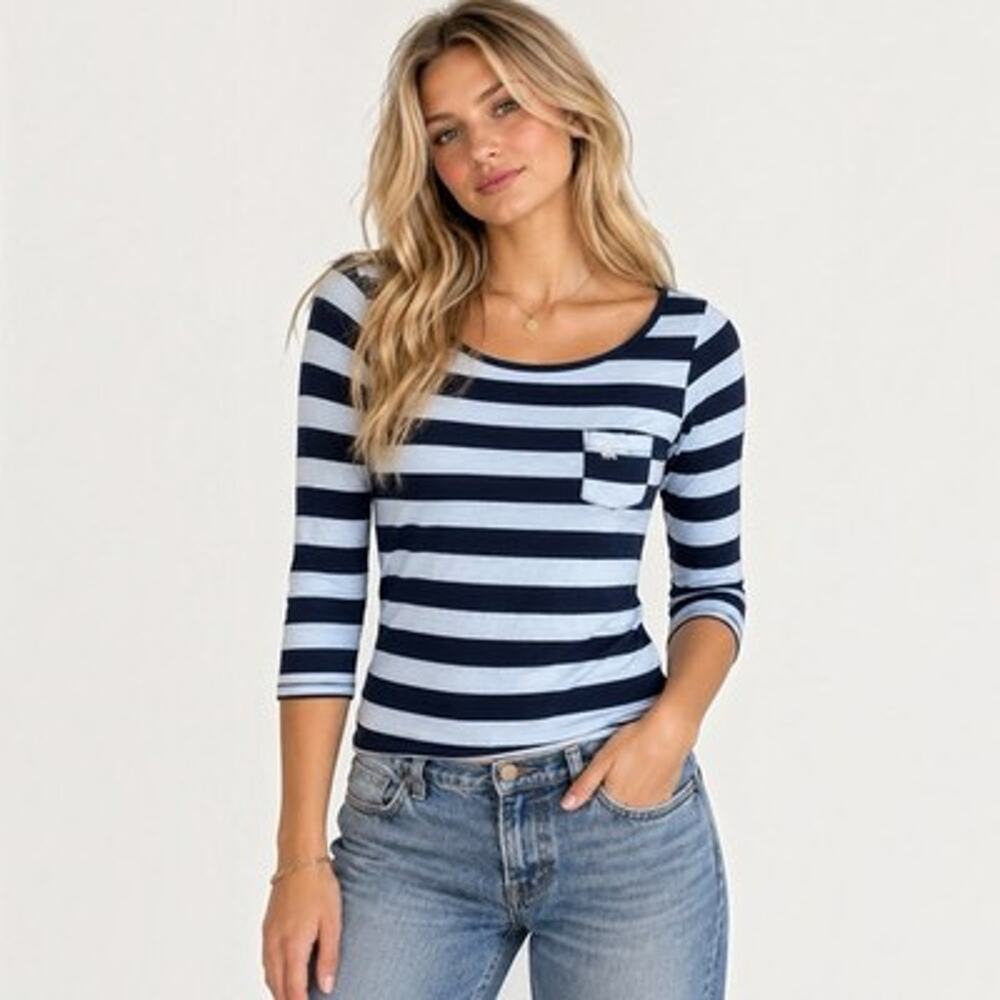 Abercrombie & Fitch Womens Y2K Striped Logo Pocket Top Preppy Nautical Sz Small